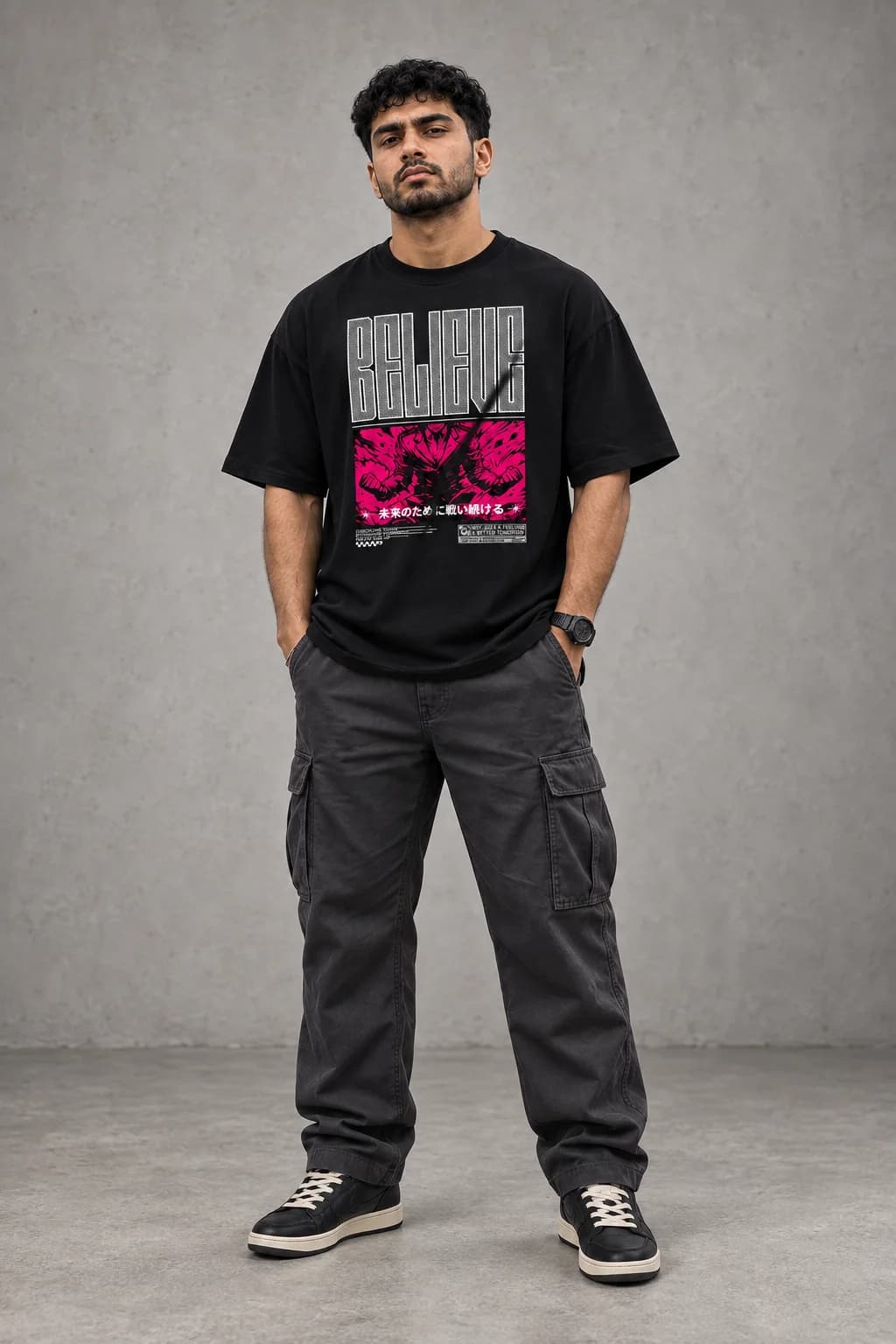 BELIEVE OVERSIZED: Front oversized model view