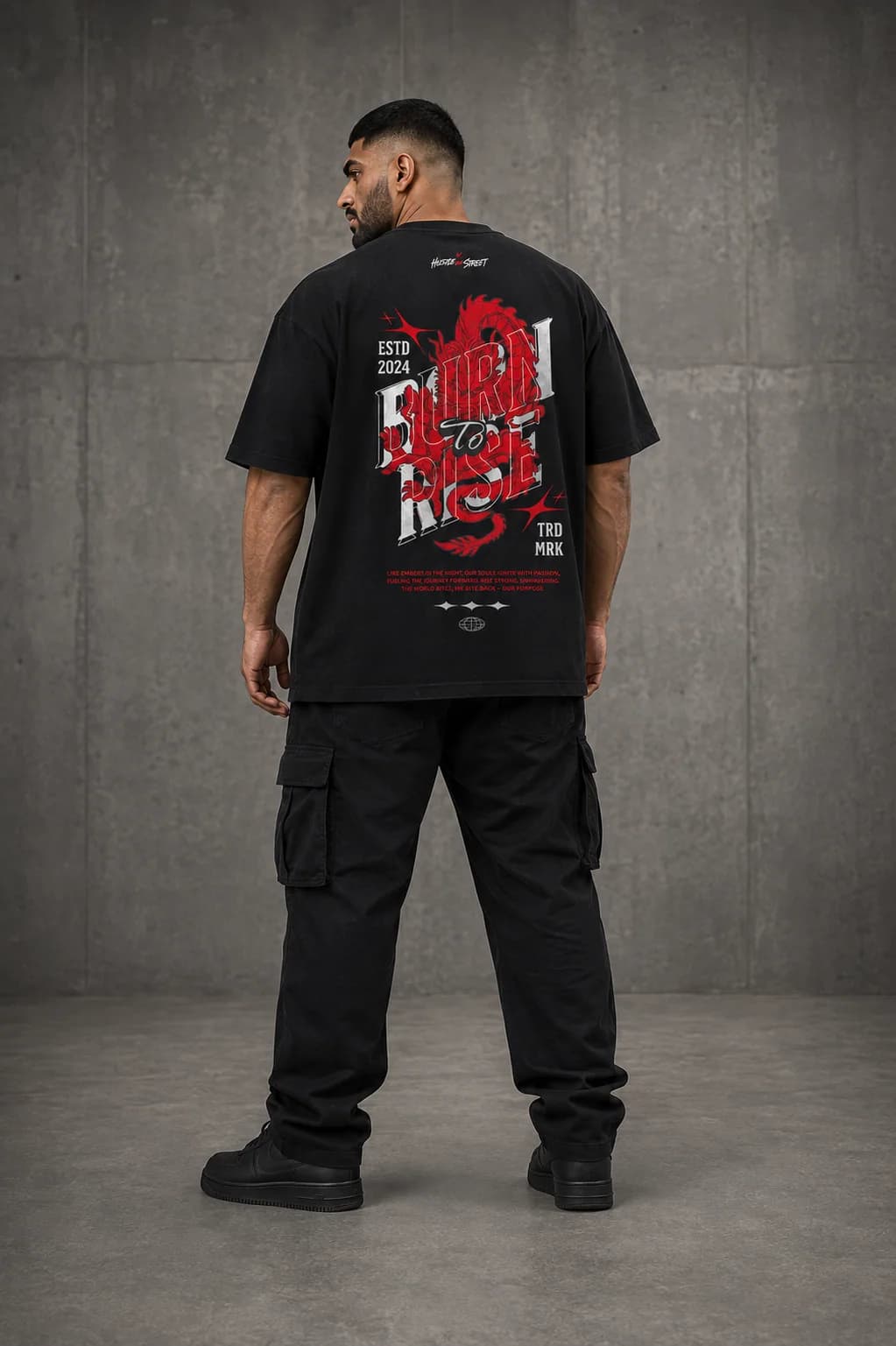 BURN TO RISE OVERSIZED: Back oversized model view