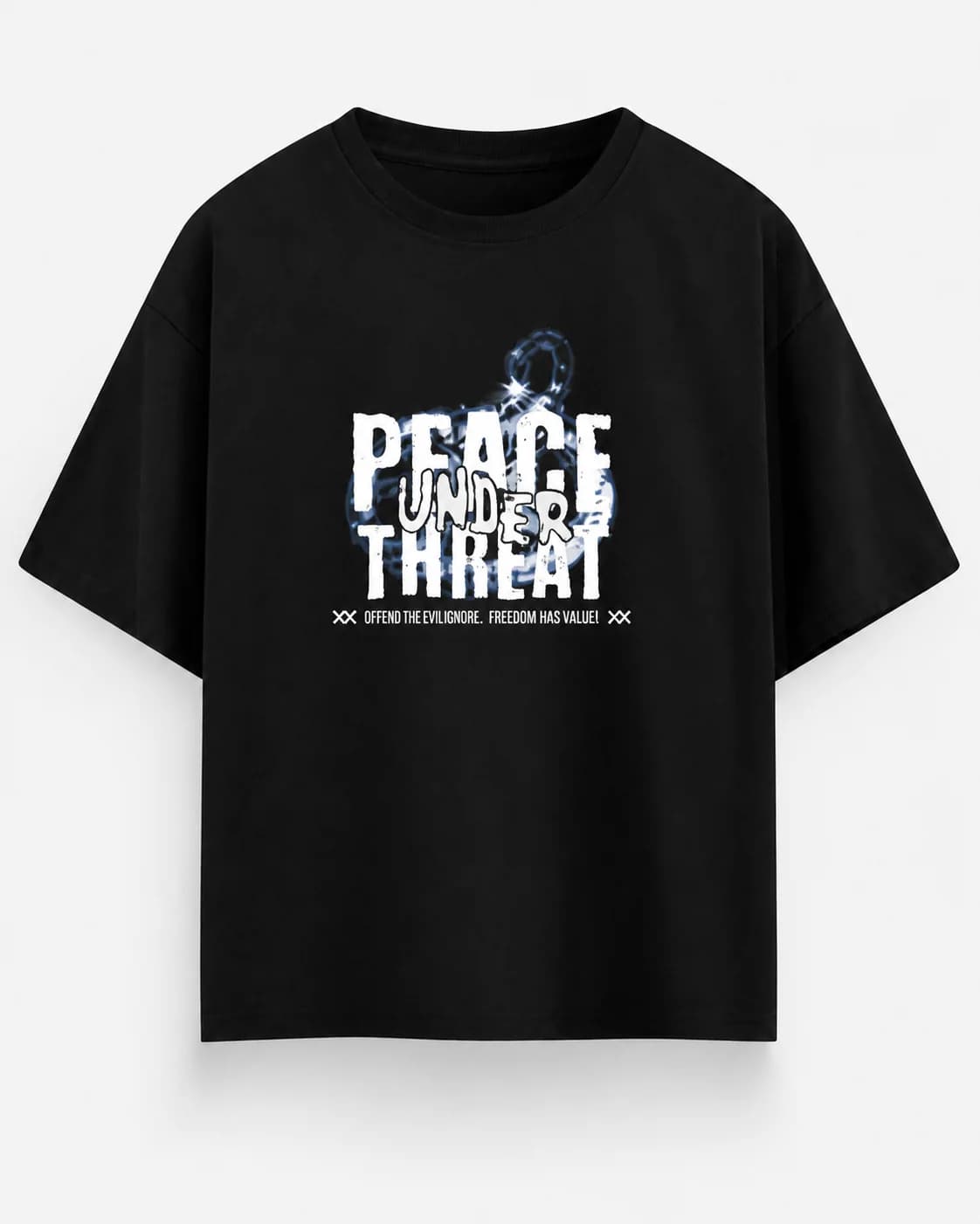PEACE UNDER THREAT OVERSIZED Front oversized flatlay view